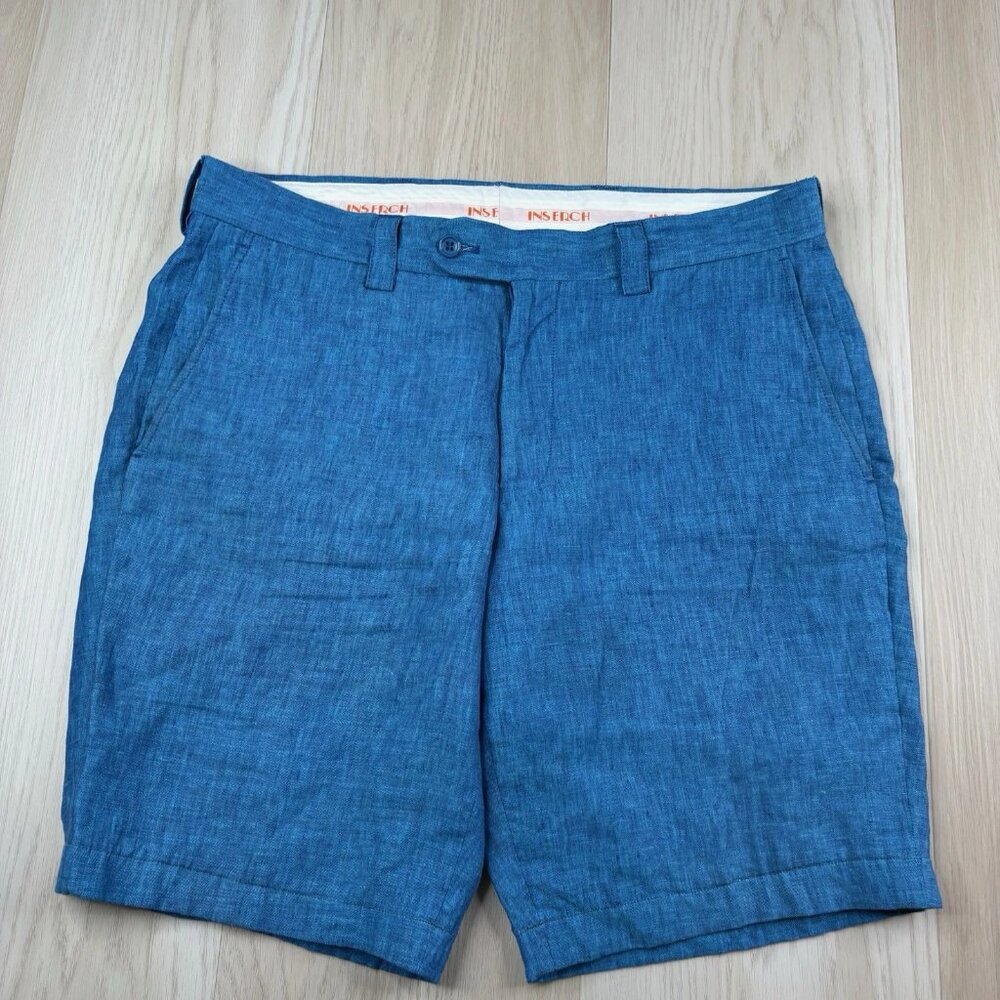 Inserch Summer Shorts 100% Linen Premium Modern Fit Deep Sea Blue Size 34